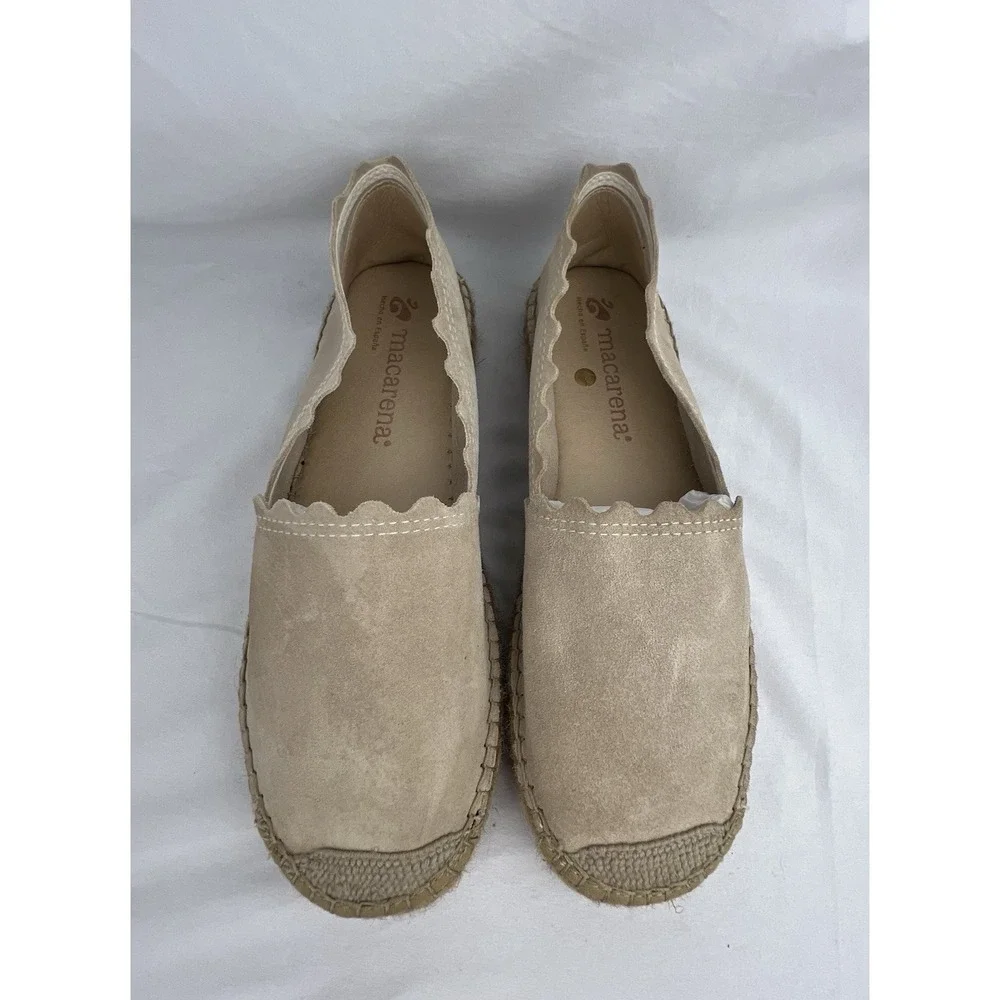 MACARENA Scalloped Suede Espadrille Flats Beige Blush Sz 9.5 Spain Boho Coastal
